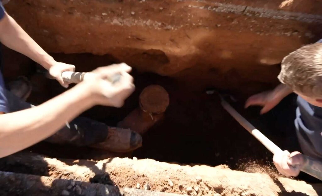 Digging up a pipe break for repair